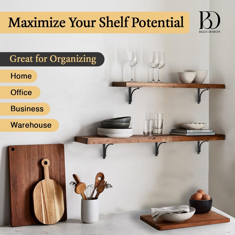 Balin Designs Classic Shelf Bracket Set by Balin Designs (Black) for 6   8   10  Mantel Shelves L Brackets - Heavy Duty Decorative Metal Supports - Easy Installation with Hardware Included - Set of 4 - Image 4
